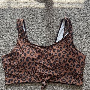 SHEIN Brown and Black Leopard Knot front bikini top